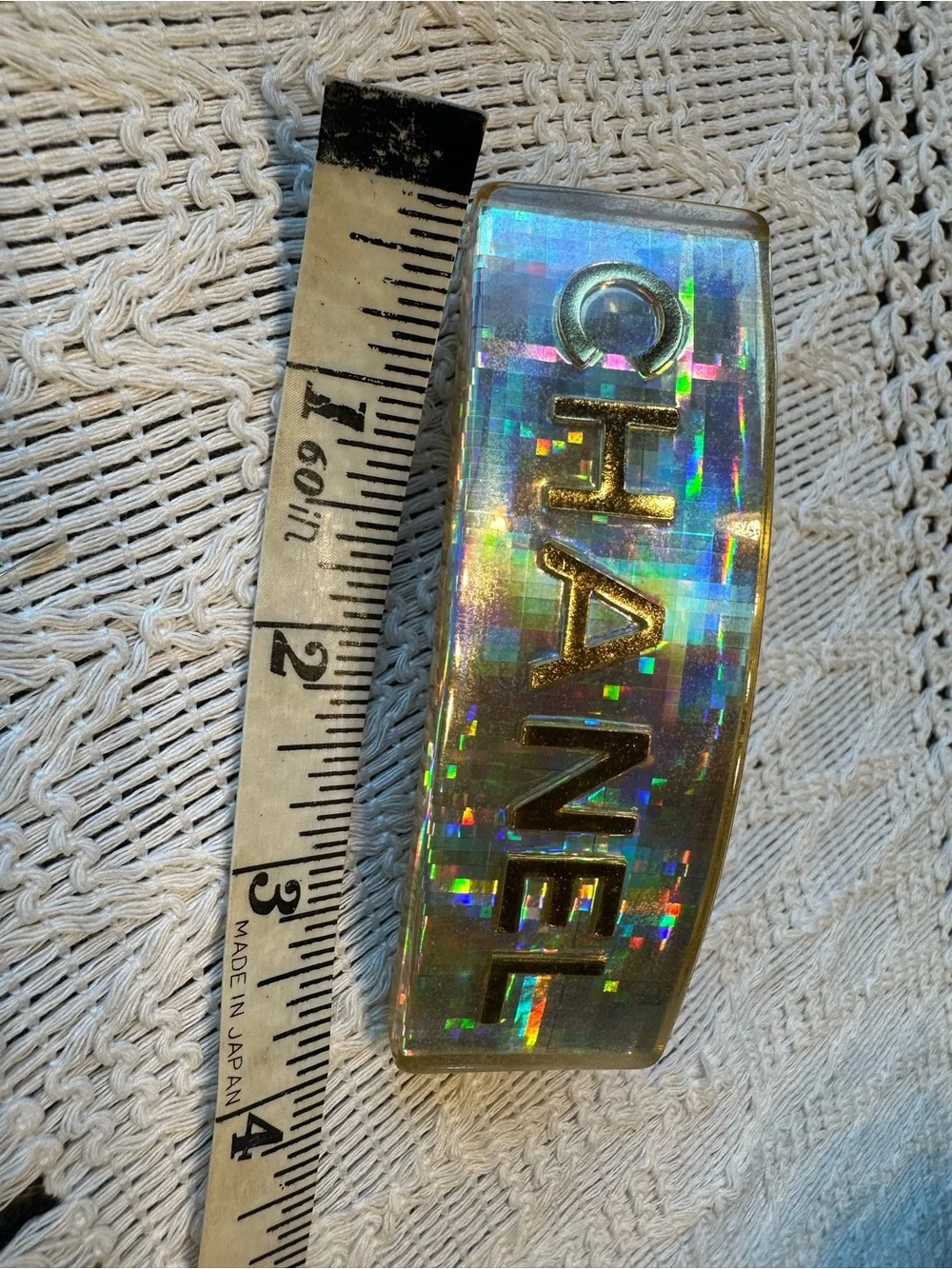 CHANEL Holographic Logo Barrette Gold. 1997